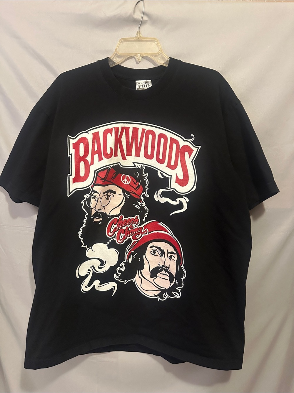 Backwoods Black Short-Sleeve Graphic Tee with Red & White Print